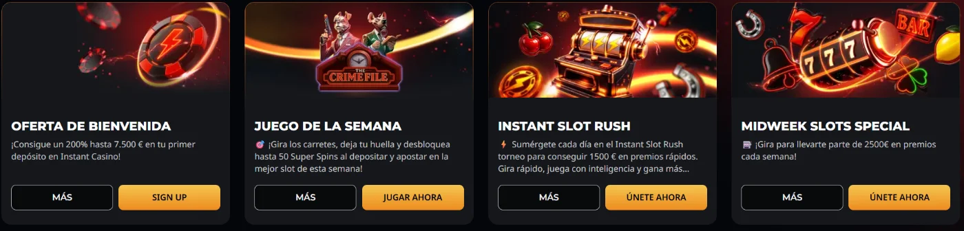 Promociones del casino Instant Win casino promociones con bonos de bienvenida, juegos semanales y premios especiales